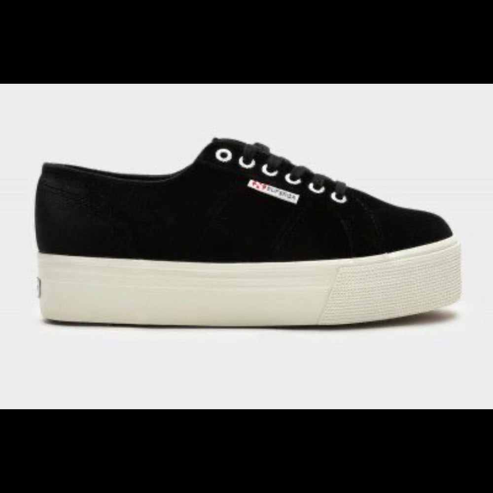 Superga Black Velvet Platform Sneaker